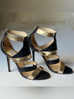 Jimmy Choo Besso Black and Gold Women's stiletto Heels